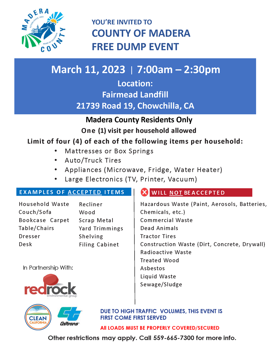 Dump Day Chowchilla Saturday March 11, 2023 Caltrans