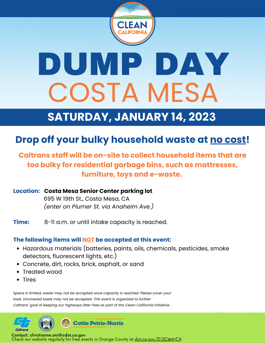 Dump Day Costa Mesa Saturday January 14, 2023 Caltrans