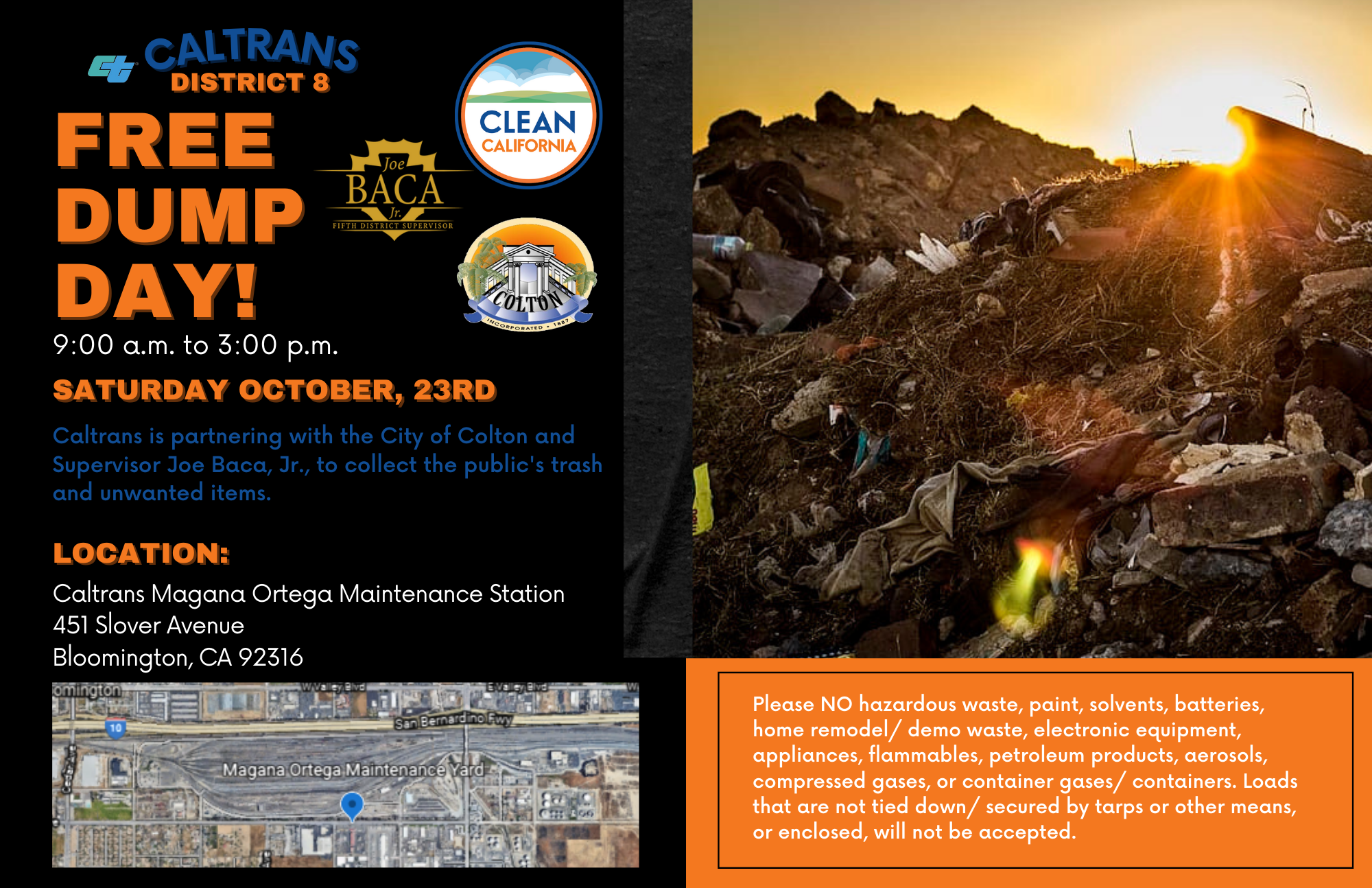 Flier for Caltrans Dump Day. See accompanying text for transcription.
