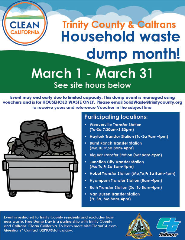 Flier for Trinity County Dump Month. See accompanying text for transcription.